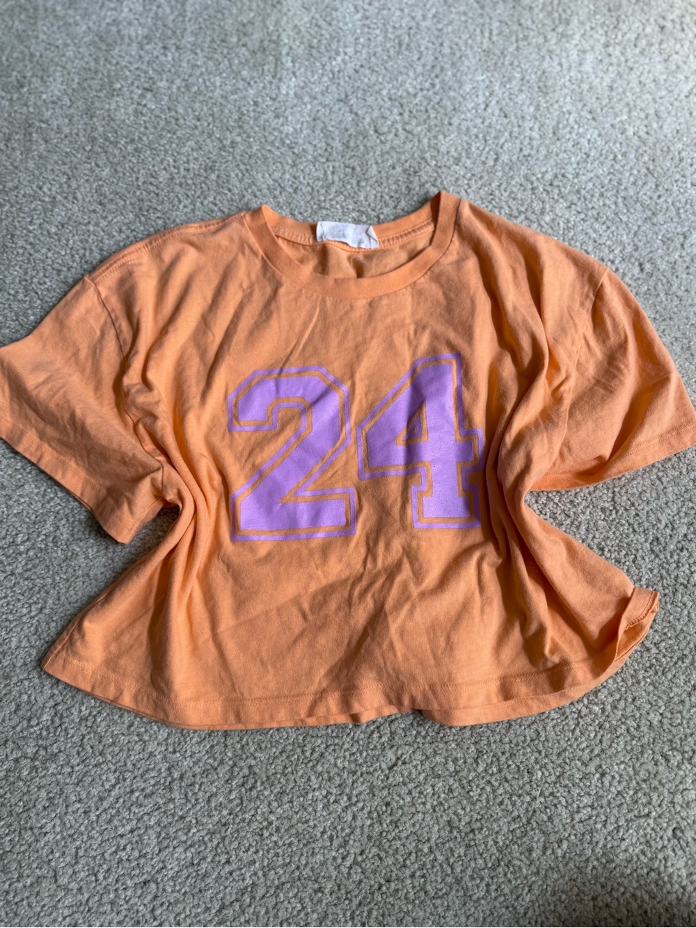 Double Zero Orange Crop Top with Lavender '24' Graphic